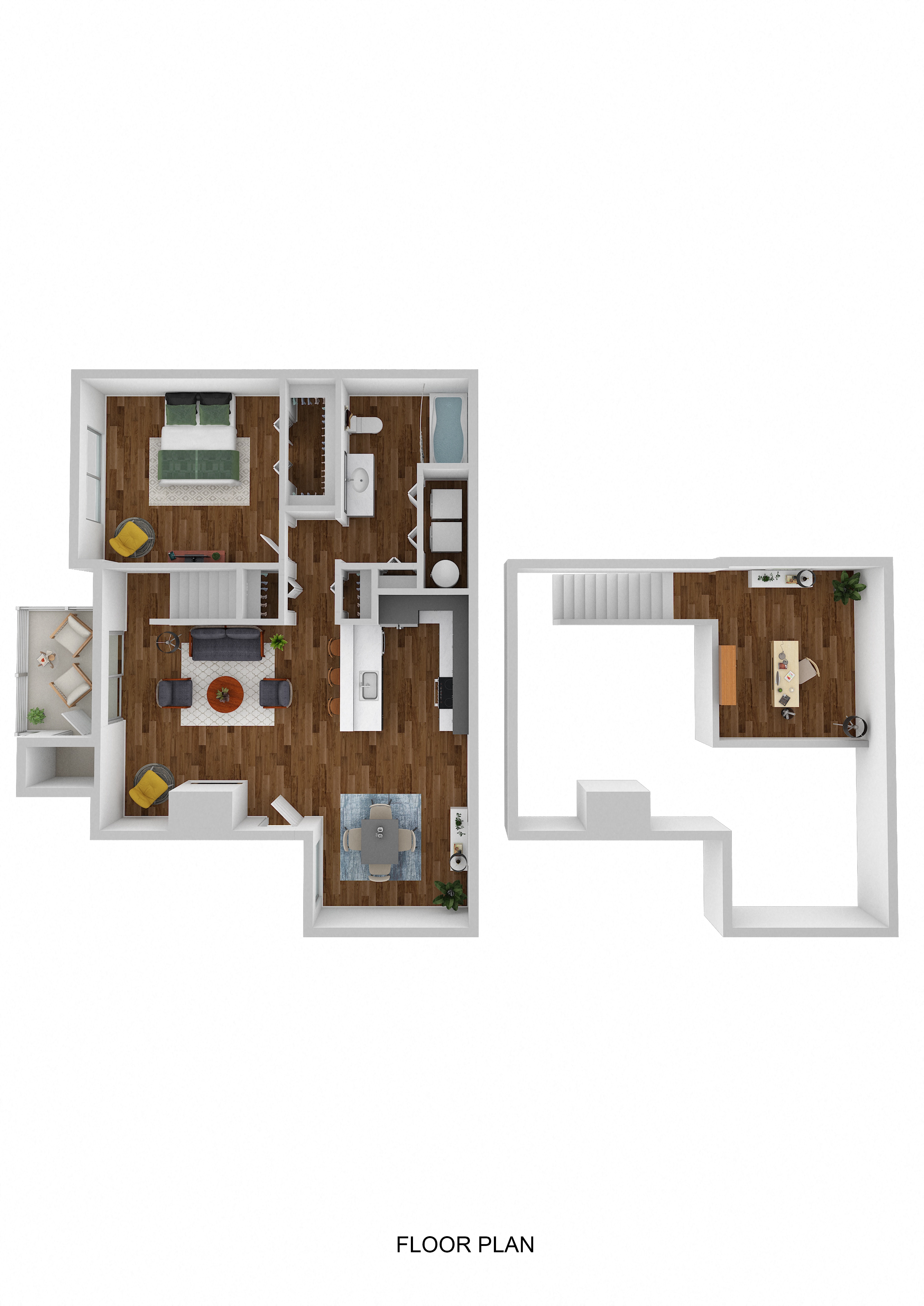Floor plan for 1 bed, 1 bath, 884 sqft